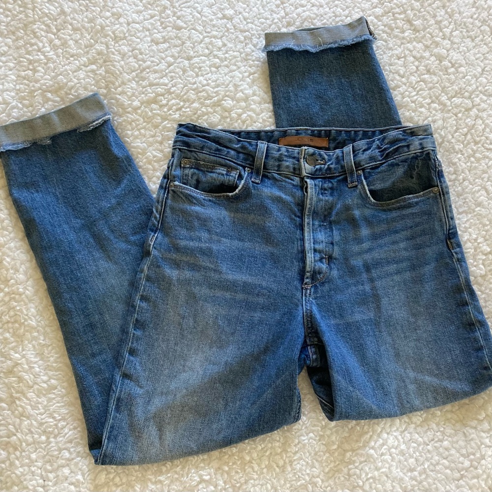 Joe’s Jeans hi-rise straight ankle blue denim jeans with ripped knees, waist 27 - Picture 2 of 8